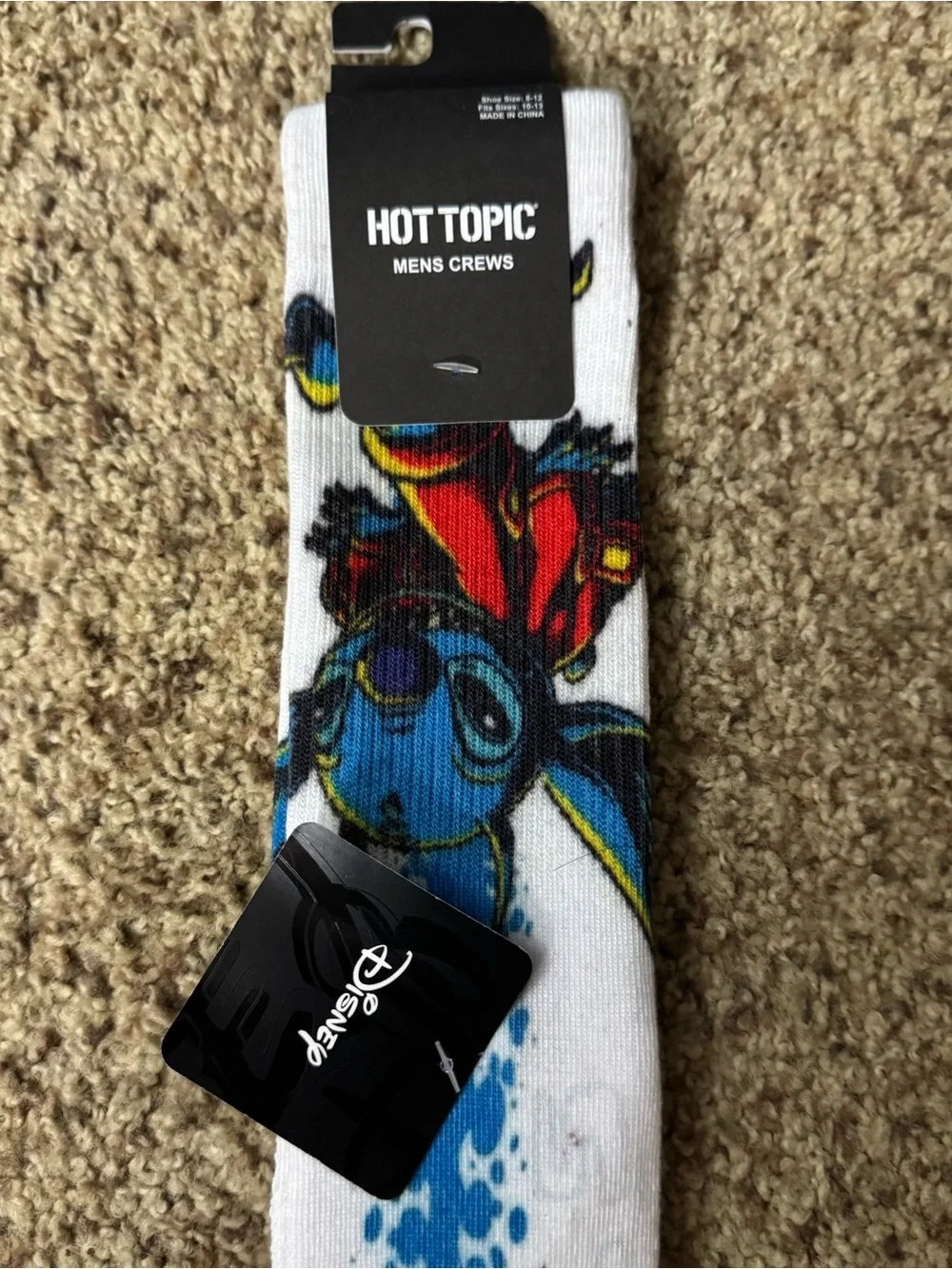 Hot Topic Disney Stitch White Crew Socks with Blue Stripe and Red